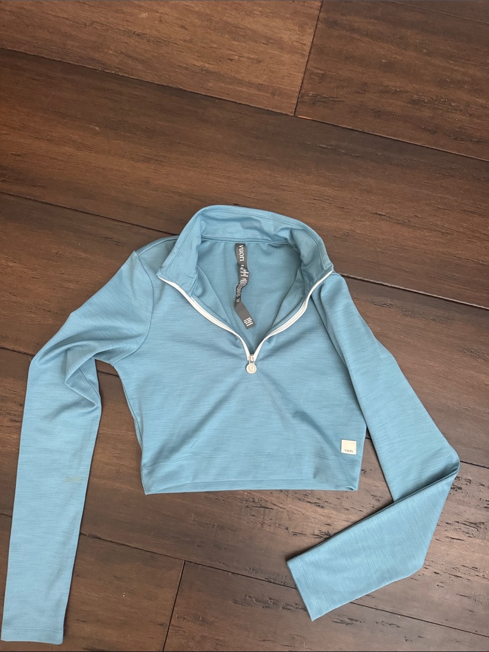 Vuori Light Blue Quarter-Zip Cropped Long-Sleeve Top